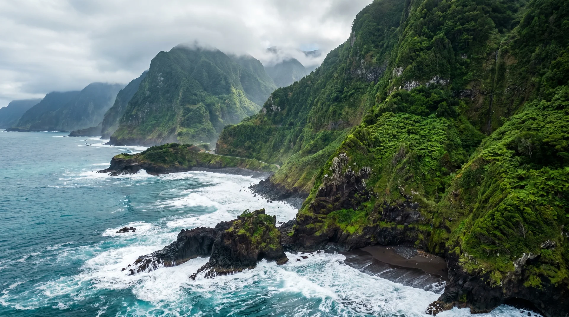 North coast emerald cliffs and Atlantic waves, Madeira